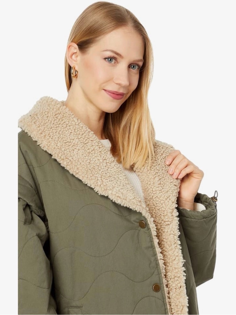 Lucky Brand Olive Green Quilted Bomber with Cream Sherpa Collar